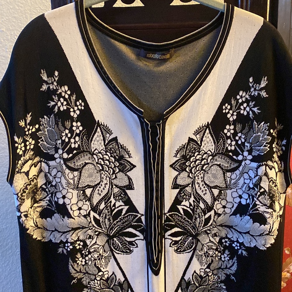 🛍ROBERTO CAVALLI DRESS!🤩RARE FIND Authentic Cavalli Black/White Sz 46, 16 (EC)